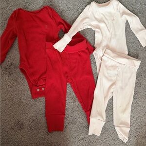 (2 )GAP Ribbed One-Piece & Pants Set - Red & Cream